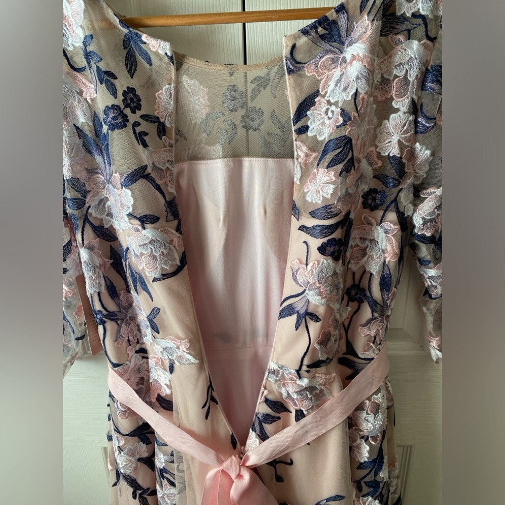 🆕BHLDN Linden Pink/Blue Floral Embroidered Tulle Illusion Neck MOB Dress SZ 12 - Picture 10 of 14